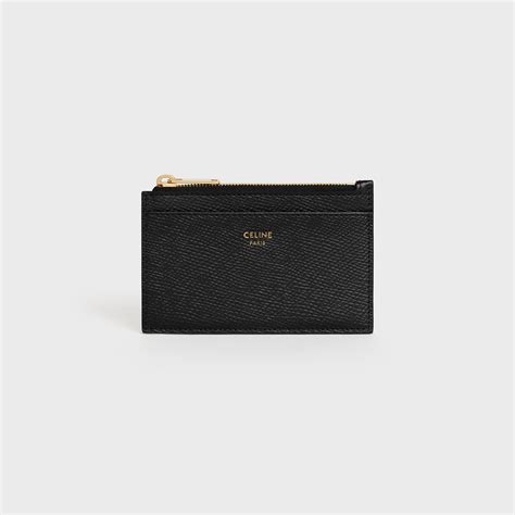 celine zipped card holder in grained calfskin|Celine coin holder for women.